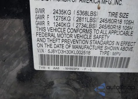 2019 Acura Mdx Standard z USA, uszkodzony, nr VIN 5J8YD3H30KL002518